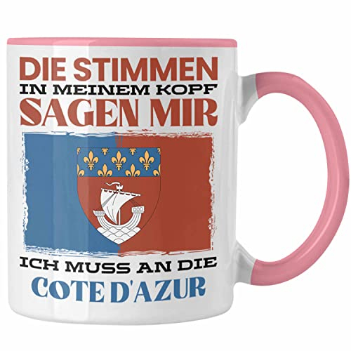 Trendation - Cote D'azur Tasse Urlaub Heimat Geschenk Spruch Frankreich Geschenkidee (Rosa)