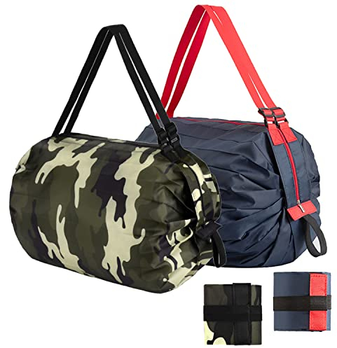 Lllunimon Wiederverwendbare Einkaufstasche Faltbare Reusable Shopping Grocery Bags Lebensmittelgeschäft Lagerung Tote Bag Tragbare Duffle Umhängetasche staschen (Camouflage & Marineblau)