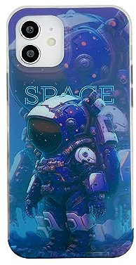 Yonds Queen for iPhone 12 Cute Case, Cool Cartoon Astronaut Space Planet Moon Design Stylish IMD Cover Bumper Shockproof Anti-Slip Protector Fashion Case (Purple Space, iPhone 12)