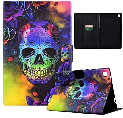 LSPCASA Coque Tablette Samsung Tab A7 Compatible Galaxy Tab A7 10.4 Pouces 2022/2020 Cuir PU Housse Tablette avec Fentes Support Fonction Support Compatible SM-T500/T509/T505 -Crâne coloré