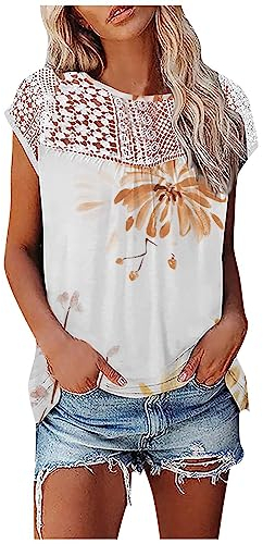 Azruma T Shirt Damen Kurzarm Bluse Damen Weiß Partner Tshirt Elegant Einfarbige Plissee Hohle Rundhals ÄRmellos Weste Bequeme Rundhalsausschnitt ÄRmelloses Bluse Sport Top Damen (4-White, L)