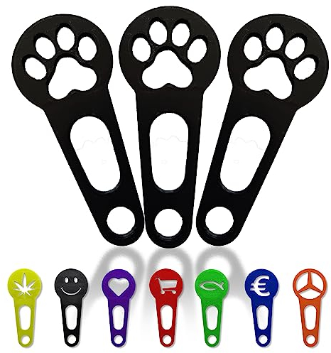 OnAir 3 x Einkaufswagenlöser zum abnehmen als Schlüsselanhänger; Einkaufswagenchip sofort abziehbar 3 Stück im Set; Handmade (Schwarz, Pfote)