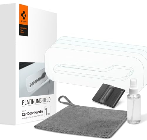 Spigen PlatinumShield Lackschutzfolie für Tesla Model 3, Model Y Autotürgriff, 1 Set (4 Stück Folien für den Griff und die Umgebung + 1 Rakel + 1 Reinigungstuch), Transparent, All-Inclusive-Set