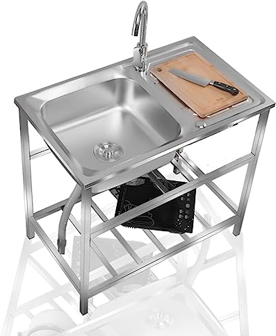 Evier Inox Meuble,Cuve Simple Evier Inox De Cuisine Plonge,Plan De Travail Evier De Extérieur,Jardin Plonge Avec Robinet,Durable Lavabo,Avec Robinet,Bac Laver Pour Garage Camping Exterieur Intérieur (