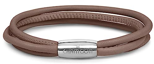 CHAMOON® Lederarmband Damen Braun - Armband Frauen Leder Braun, Wickelarmband Charm Armband Magnetverschluss 17,50 cm