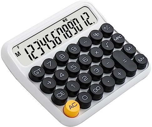 Mechanical Calculator, Removable Keycaps 12 Digit Big Button Prevent Slipping Desk Calculator Standard for Office (Porcelain White)