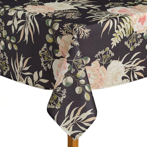 ESSEX - Tischdecke Patels, 130 x 180 cm, Tischtuch, 100% Polyester, Abwaschbar, Blumen - Schwarz