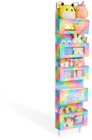 MHJY Over Door Storage Organizer with 5 Pockets 123 x 32cm Felt Hanging Back of the Door Storage with Clear Window for Pantry Baby Kids Nursery Bedroom Bathroom Closet