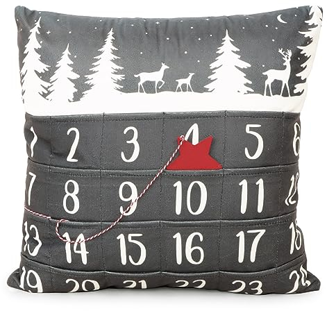 GEBETTER 45 x 45cm Adventskalender Zierkissenbezug mit 24 Taschen Lustige Kissenbezug zum Befüllen Kissenhülle Geschenk Zierkissenhülle zum Geburtstag Dekokissenhülle Weihnachten (Grau-Weiß)