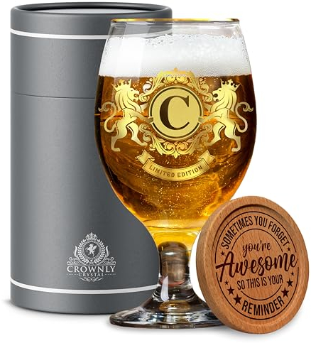 CROWNLY CRYSTAL® Verre À Bière Personnalisée Cadeau Homme Anniversaire Cadeau Original Cadeau Papa Anniversaire Cadeau Homme Noel Cadeau Papa Naissance Idees Cadeaux Noel Verre A Biere (C)