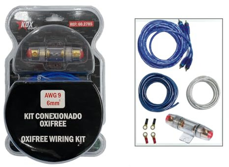 KDX-Audio Kit de Potencia. Kit de cableado para instalación amplificadores o subwoofers de Coche AWG 9-6mm2. Cable RCA, Cable de alimentación, Cable de Masa y terminales.