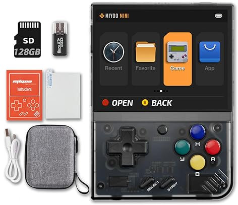 EWDGOES Miyoo Mini Plus - Consola de juegos portátil de 3,5 pulgadas con funda portátil, color negro transparente