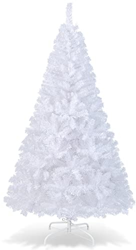 COSTWAY Künstlicher PVC-Weihnachtsbaum-W-Ständer, für den Innen- und Außenbereich, 1,8 m, Weiß
