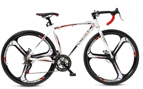 Omelaza 700C Wheel 21/14 Speed Road Bike with Light Weight Aluminum Alloy Frame, Commuter Bicycle with Dual Disc Brakes for Men and Women, Adult Faster Racing Bike, Red/Blue