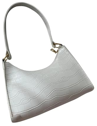 UnoSheng 17 Taschen Modische einfarbige PU-Unterarmtasche, kompakte Handtasche mit Reißverschluss, Damen-Umhängetasche Einkaufskörbe & (White, One Size)