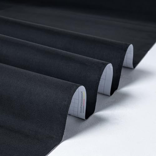 Fuhrwerkdesign® Mikrofaserstoff Klebefolie Wildleder Optik Selbstklebend Auto Stoff Stretch Dehnbar Velvet Velour Kunstleder Wildlederimitat (Schwarz, 100cm x 150cm)