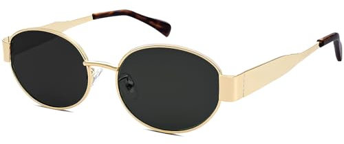 LOJUDI Retro Oval Sunglasses Womens Mens - Round Vintage Metal Frame UV400 Protection-Gold Frame/Black Lens