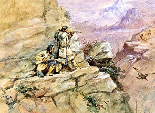 Toperfect Gemälde auf Leinwand, 18 berühmte Ölgemälde, Jagd auf Big Horn-Schafe 1898 Charles Marion Russell American Indians ANW1-06, €50-2000 Handgemalt von Lehrern der Kunstakademien