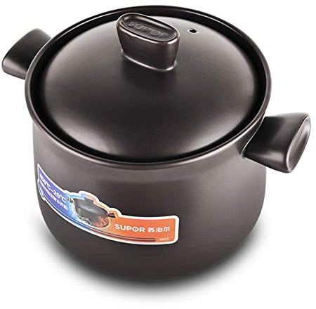 Round Earthen Pot,Ceramic Casserole Dish Clay Pot Soup Pot with Lid Heat-Resistant Healthy Cookware for Slow Cooking Black 8.45Quart