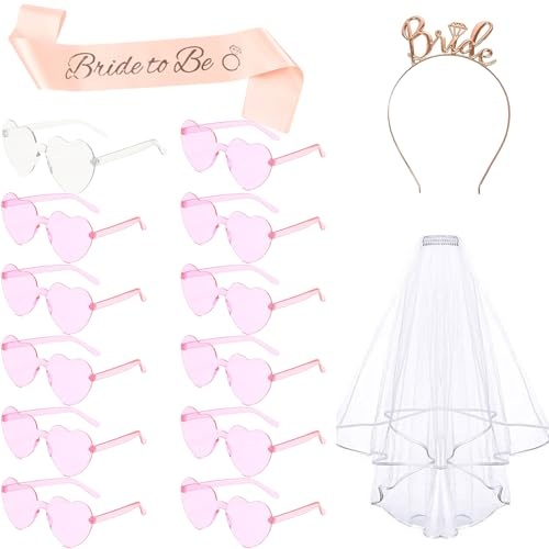 15 Stück JGA Sonnenbrille Frauen Sonnenbrille Herz JGA Brille Herzform Braut Schleier JGA Braut Schärpe Haarreif JGA Accessoires Junggesellenabschied