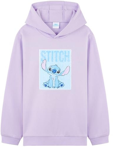Disney Stitch Pullover Mädchen, Jungen & Teens, Atmungsaktiv Kinder Hoodie Kuschelig mit Wendbarem Pailletten-Design, Geschenk Idee (Lila Stitch, 11-12 Jahre)