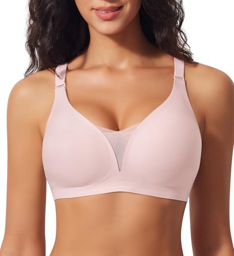 Ganado Modischer Mesh BH Damen Nahtloser BH ohne Bügel Bequem BHS Tiefem V-Ausschnitt Bügellos BHS Soft Bra Gepolstert Bralette (Pink, M)