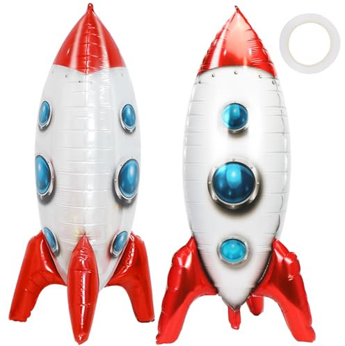 2pc XXL Luftballons Rakete, Folienballon Rakete, Weltraum Geburtstag Luftballons, Raketenballons Deko Kindergeburtstag, Kindergeburtstag Party Ballon Deko Jungen, Weltraum Themen Party Dekorationen