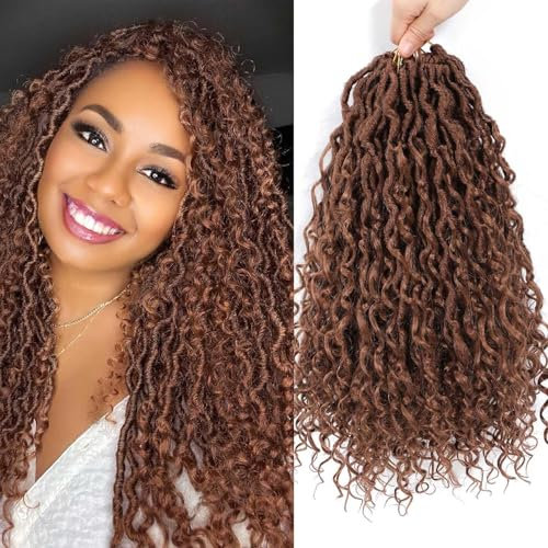 PORSMEER 6 paquets 45cm brun auburn de cheveux au crochet Faux Locs,cheveux de tressage Synthétiques pré-bouclés Doux Dreadlocks Tressage Cheveux Déesse Ondulés Extensions de Cheveux 12 brins/paquet