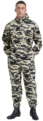 Rswnyirn Arbeitsoverall Herren mit Kapuze Lackieranzug Mehrweg Maleranzug Einteiler Overall Ganzkörperanzug Staub Schutz Werkstatt Uniform Arbeitskleidung Tarnung XL