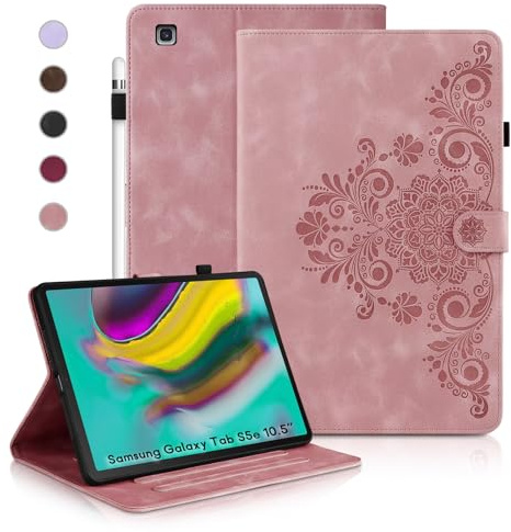 Auslbin Galaxy Tab S5e Hülle (2019) 10.5, Retro Tab S5e 10.5 T720/T725 Schutzhüllen im einfarbig, geprägten Stil, magnetisches Schnallen Design, Standfunktion, Rosa