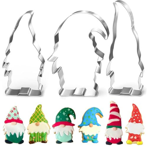 Moldes Galletas Navidad, 3 Piezas Gnomo Navidad Molde de Reposteria para Horno de Acero Inoxidable para Niños, Grandes Navideñas Cortador Infantiles Gnomos Navideños Cortadores para Galletas