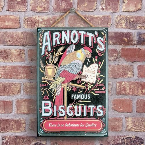 Global Designs A Classic Arnott'S Famous Biscuits Bird Retro Style Vintage Advertisement On A Wooden Plaque