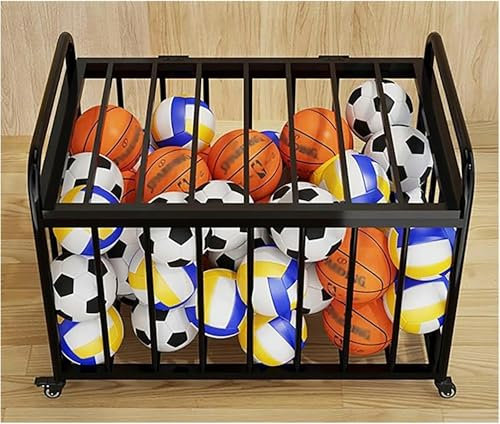 FLTRGO Sports Ball Storage Bin for Garage/Outdoor/Indoor, Large Capacity Rolling Ball Storage Cart Sports Equipment Organizer On Wheels, Steel Basketball Rack~/