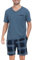 Vlazom Pyjama Homme Court Ensembles de Pyjama Ete à Manches Courtes Vêtement de Nuit à Carreaux avec Poches，Bleu Grisâtre，M