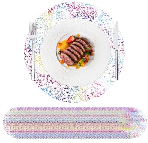 HYSENM 50 Stück Einweg-Tischsets, Bunt 33 cm Rund Ultradünn, Foliennetz Gepresste Tischdeckchen, Einweg-Platzdeckchen für Heimdekoration, Esstisch, Hochzeit, Geburtstag, Party