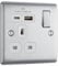 BG Electrical Single Switched Power Plug Wall Socket with Type A USB and Type C USB Charging Ports, Fast Charge, Round Edges, Nexus Metal, Brushed Steel, White Inserts, 13A, 18W, NBS21UAC18W
