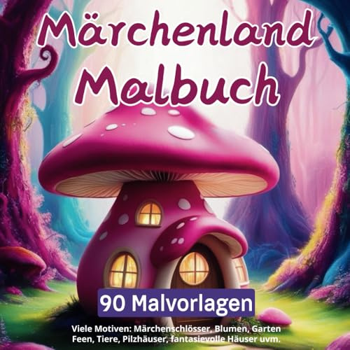 Märchenland Malbuch - 90 Malvorlagen in vielfältiger Auswahl: Das große Märchen Ausmalbuch: Märchenschlösser, Blumen, Feen, Häuser, Tiere, Pilze, fantasievolle Häuser uvm.