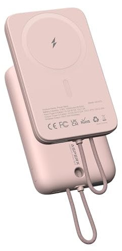 For Magsafe Power Bank 10000mAh, AsperX Magnetic Portable Charger 22.5W PD Fast Charging with USB-C Cable, LED Display, Wireless Battery Pack for iPhone 16/15/14/13/12/Pro Pink