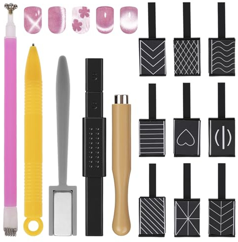 QWORK® 19Pcs Cat Eye Magnet Stick Set, Magnet Nail Art Pen Tool, for 3D Cat Nail Art