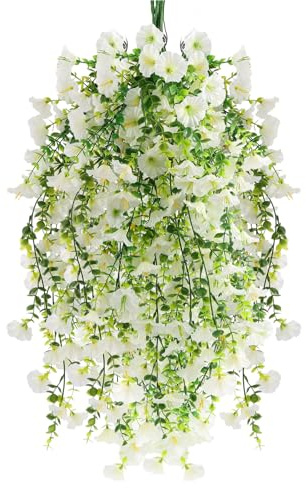 msymsyu Glicine Finto 4 Pezzi Fiori Finti Bianco Piante Finte Cascanti 76cm Fiori Artificiali per Decorazione Parete Balcone Portico Giardino Casa Festa Fiori Finti Glicine