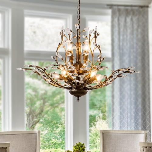 Stesulfr Kristallzweig Kronleuchter Vintage Baumhaus Pendelleuchte Baumzweig Kronleuchter für Esszimmer mit 8 Lichtern für Wohnzimmer Kücheninsel Schlafzimmer Flur Hängelampe(8 Lights)