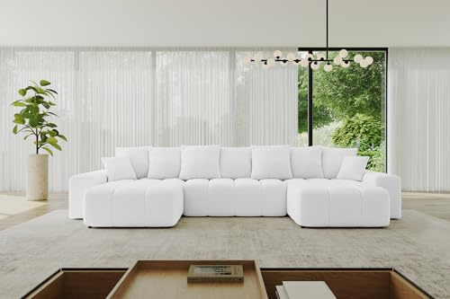ALTDECOR Ecksofa in U-Form mit Schlaffunktion und Bettkasten Corner Sofa Bett Eckcouch Couch L-Form Schlafcouch Ausziehbar Wohnlandschaft Schlafsofa Cauchsofa ENIL-U 401x189x68 Weiß