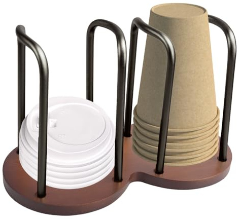 Dispensador de vasos de papel de doble compartimento, portavasos de madera para el hogar, accesorio de baño para estación de café y organizador, para vasos de oficina, bares y salones de fiestas