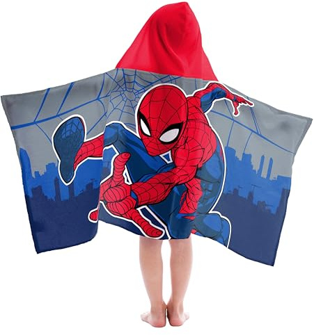 Jay Franco Spider-Man – Poncho de baño con Capucha 56 x 130 cm, 100% algodón Suave, niños