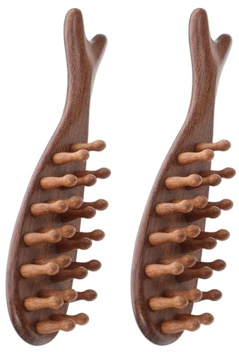CALLARON 2pcs Sandalwood Massage Comb for Hair Wide Tooth Wooden Scalp Massager Tool for Hair Care and Detangling after Shower