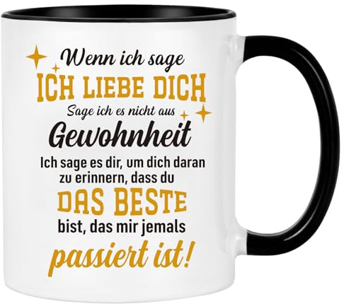 Valentinstag Tasse Geschenk für Männer & Frauen – Ich liebe Dich Kaffeetasse mit Spruch – 330ml Keramiktasse – Geschenkset für Freund, Freundin & Partner zum Geburtstag & Weihnachten,Schwarz