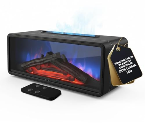 200ML Humidificador Aceites Esenciales con Llama LED - Difusor de Aromas - Chimenea Decorativa - Simulador Efecto Llama - Ambientadores para el Hogar - Aromatizador de Aire