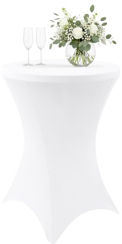Homaxy Stretch Stehtisch Husse Ø 80-110 cm, Weiß | Verstärkung im Fußbereich, 40°C Maschinenwaschbar, Für Bistrotisch, Hochzeit Geburtstagsfeier Banket