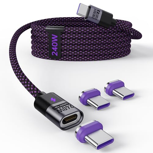 Cavo di ricarica magnetico USB C da 240 W, 1,2 m, cavo di ricarica rapido, cavo magnetico da USB C a USB C, per iPhone 17 Pro Max, Samsung S25, iPad Pro/Air/Mini, MacBook Pro/Air con 3 adattatori di