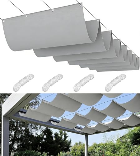 Rétractable Vague Toile D'ombrage 3x9M Rectangulaire Imperméable Voile Ombrage Filet D'ombrage Bâche Ombrage Protection UV Solaire pour Jardins Balcons Pergola Terrasse Gris Clair